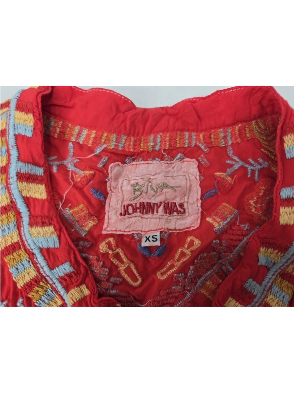 Johnny Was Biya Red Embroidered Boho Hippie Top Missio Blouse Shirt Size XS - Picture 4 of 8